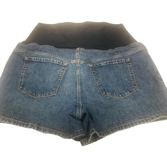 Isabel Maternity Women's Size 12 Crossover Panel Bermuda Blue Denim Short New - Picture 2 of 16
